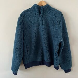 M. Singer Henley faux Sherpa Teddy sweater Mens size large Blue